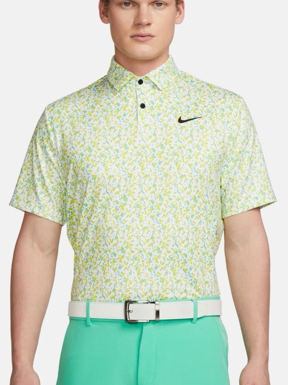 NIKE DRI-FIT TOUR MICRO CAMO PRINT GOLF POLO SHIRT YELLOW/GREEN MEN’S MEDIUM